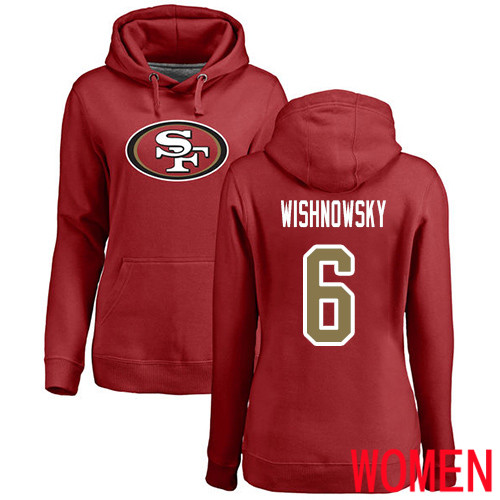 San Francisco 49ers Red Women Mitch Wishnowsky Name and Number Logo 6 Pullover